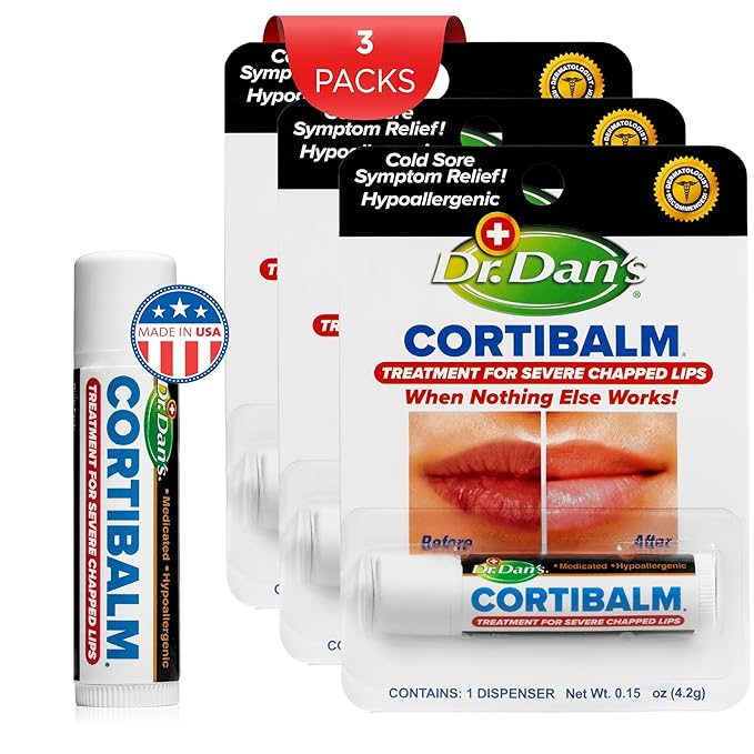 Dr. Dan's Cortibalm -3 Pack -for Dry Cracked Lips - Healing Lip Balm for Severely Chapped Lips- Designed for Men, Women and Children-VivaGrace Women