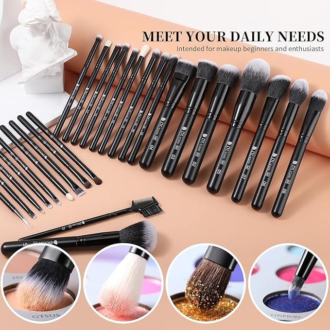 DUcare 27Pcs Makeup Brush Set Black Professional Premium Cosmetic Brushes for Foundation, Concealer, Eyeshadow, Blending, Powder, Contouring-VivaGrace Women