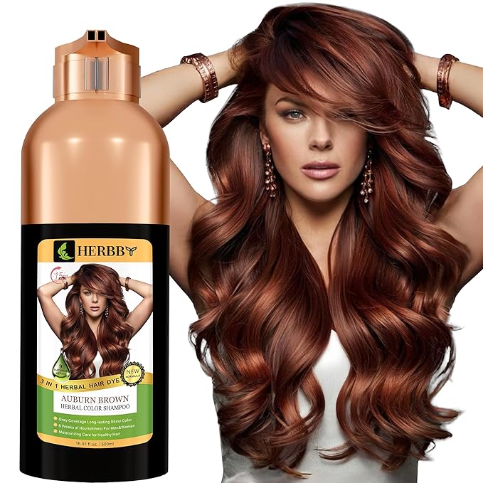 Hair Color Shampoo for Gray Hair Coverage&Color Transform with 9 Herbal Extracts –Long Lasting(6-8 Weeks),Shiny,Evenly Colored,Instant Hair Dye Shampoo&Conditioner,500 Ml (AUBURN BROWN COLOR)-VivaGrace Women