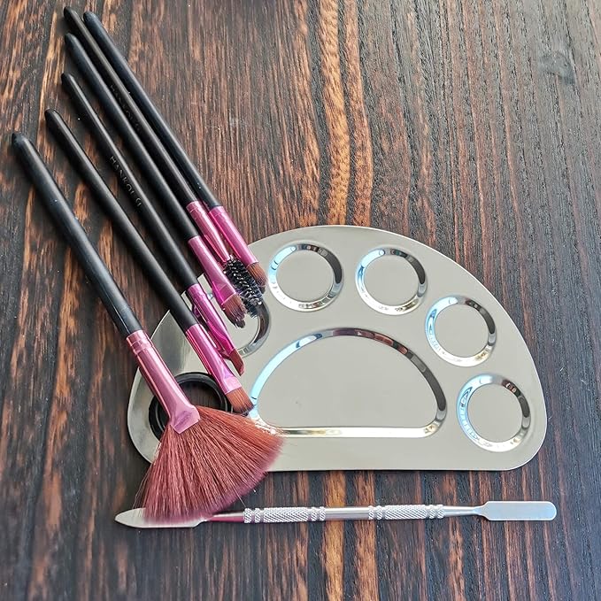 Makeup Palette Stainless Steel Cosmetic Palette 6-well with Spatula Tool for Nail Art Eye Shadow Mixing Foundation Painting Artist Mini Mixing Metal Palette Silver 4.9x3.3inch-VivaGrace Women