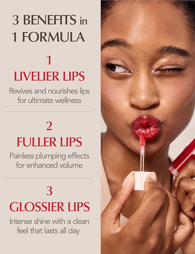 Natural Bloom Korean Lip Oil Serum 0.14 fl oz | Moisturizing Lip Booster Plumping Oil Tint Serum Enriched w/Camellia & Safflower Oils | Non-Irritating Color Changing Lip Oil (Red Camelia)-VivaGrace Women