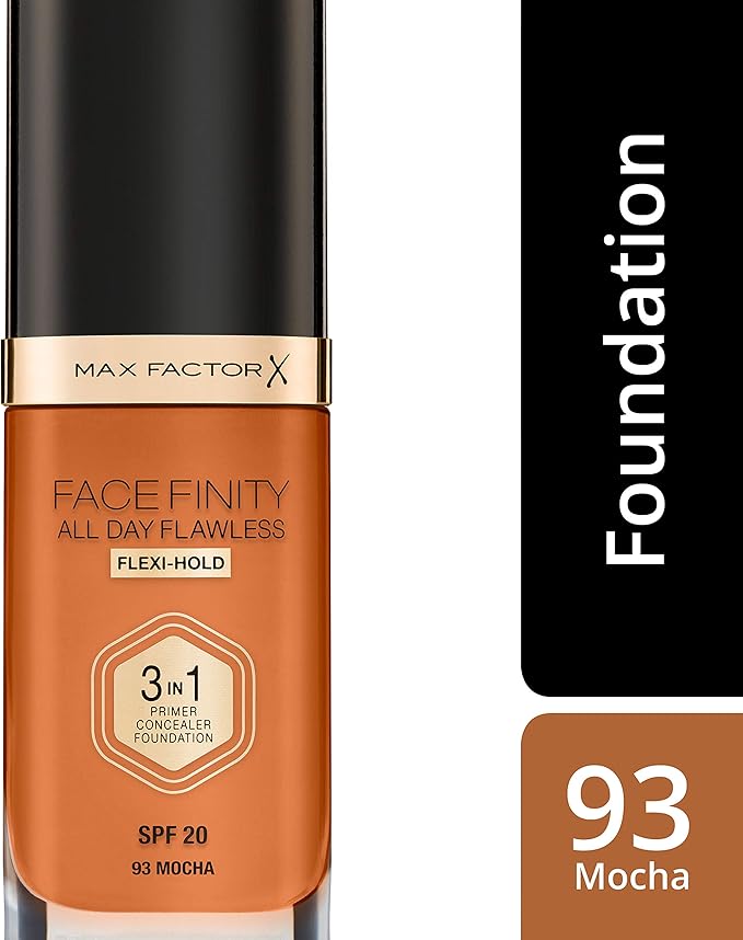 Max Factor Facefinity 3-in-1 All Day Flawless Liquid Foundation, SPF 20-93 Mocha, 30 ml-VivaGrace Women