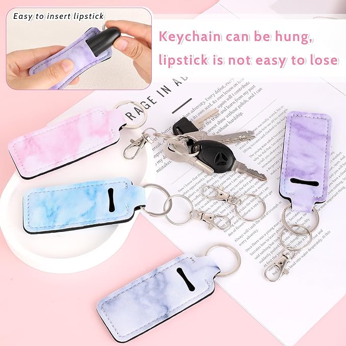 4Pcs Chapstick Holder Keychain, Lip Balm Sleeve Pouch, Chapstick Holder With Clip, Lip Balm Holder, Stocking Stuffers Gift for Women(Pink, Gray, Purple, Blue)-VivaGrace Women