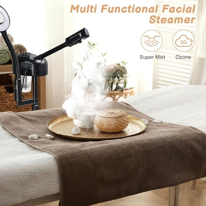 Winado 2 in 1 Facial Steamer with 5X Magnification Light, Deep Cleaning for Personal Skin Care, Beautician Steamer Professional Humidifier Facial Spa Mist Steam for Home & Beauty Salon, Black-VivaGrace Women