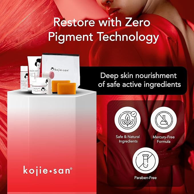 Kojie San Face & Body Complete Brightening Mini Set - 65 Gram x 2 Bars Soap, Body Lotion, Face Cream, and Facial Cleansing Brush-VivaGrace Women