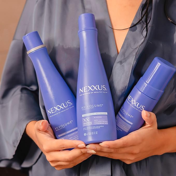 Nexxus HY-VOLUME Weightless Lift Shampoo, Conditioner & Foam 3 Pack PROTEIN FUSION with Collagen Protein & Hyaluronic Acid For Flat & Limp Hair for 48 Hours of Volume 13.5 fl oz & 5.5 fl oz-VivaGrace Women