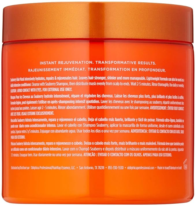 Obliphica Seaberry Hair Mask - Deep Conditioning Hydrating Treatment for Dry and Damaged Hair - Fine, Frizzy, and Color-Treated Hair - 1.05 Pound (Pack of 1)-VivaGrace Women