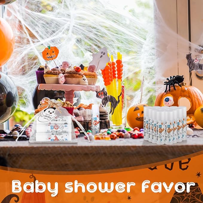 Demissle 50 Pcs Baby Shower Lip Balm Gift Set with 100 Pcs Organza Bags Baby Shower Party Favor for Guest Thank You Tag Rope Baby Shower Party Decoration Gender Reveal Souvenirs (Ghost)-VivaGrace Women