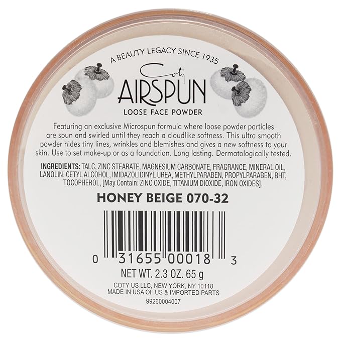 Coty Airspun Loose Face Powder 2.3 Ounce Honey Beige Light Peach Tone Loose Face Powder, for Setting or Foundation, Lightweight, Long Lasting, Pack of 1-VivaGrace Women