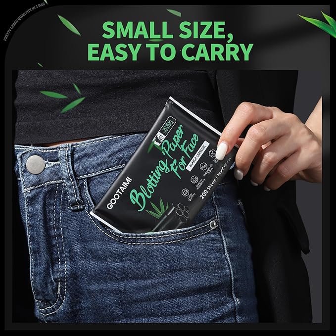 Blotting Paper for Oily Skin, Natural Bamboo Charcoal Blotting Paper, Oil Blotting Sheets for Face, 100 * 70MM Large Oil Absorbing Sheets Makeup Face Tissues, 200 Counts-VivaGrace Women