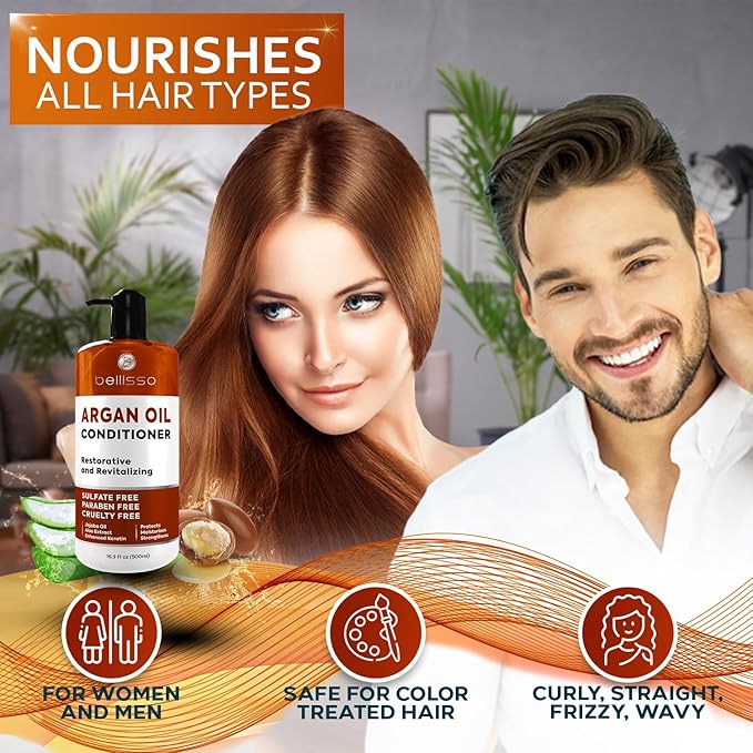 Argan Oil Conditioner - Sulfate Free with No Parabens - Moroccan Botanicals for Women and Men - Professional Moisturizing, Anti Frizz, Hydrating Solution for Dry, Wavy, Curly and Color Treated Hair-VivaGrace Women
