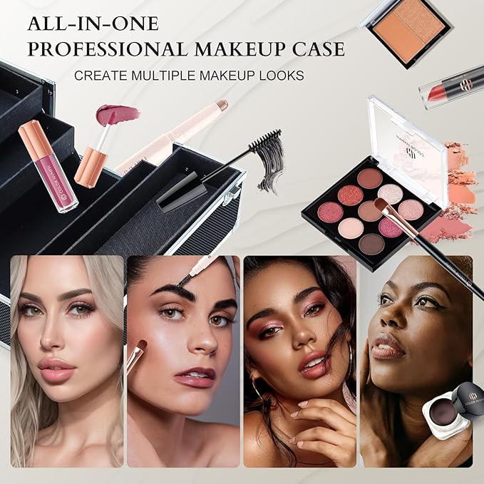 Color Nymph Makeup Sets for Teens Girls Women, Professional Makeup Kits All In One Makeup Set Storage Train Case, Beginner Full Cosmetics Kit with Eyeshadow Blush Lipstick Lipgloss Mascara etc Black-VivaGrace Women