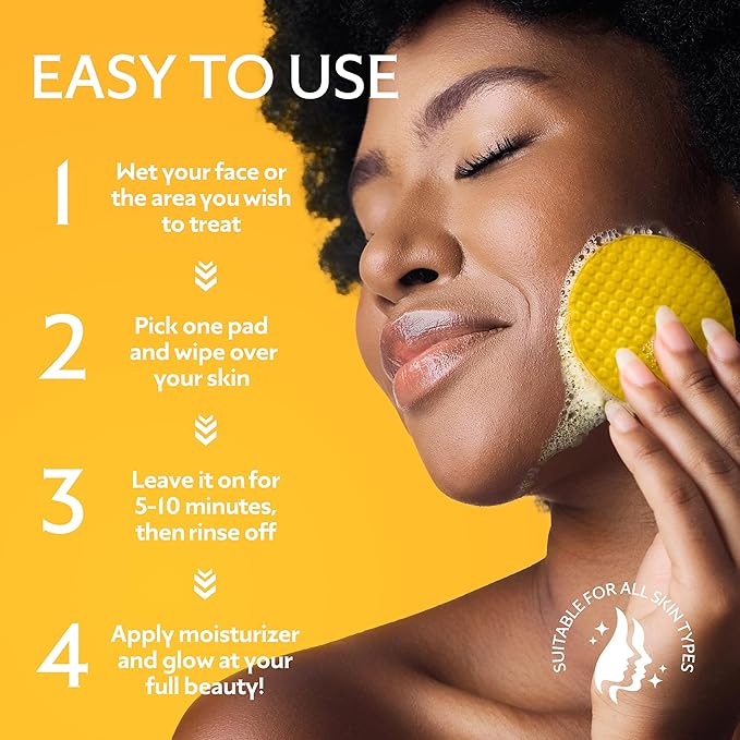 Turmeric Kojic Acid Cleansing Pads - Brightening Dark Spot Remover, Deep Cleaning Pores & Exfoliating Vitamin C & Aloe Vera - Foaming Turmeric Face Scrub Pads For Skin Lightening - 60 Count