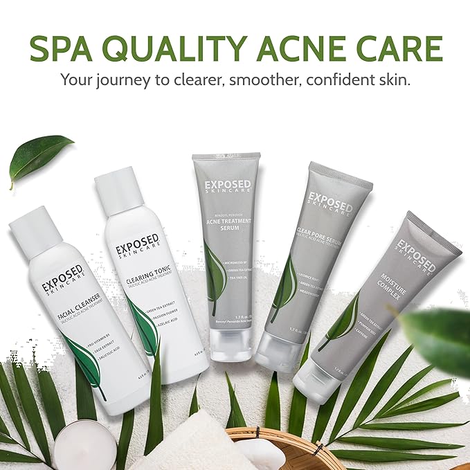 Exposed Skin Care Expanded Acne Treatment Kit - Includes Salicylic Acid Face Wash, Clearing Tonic, Treatment Serum with Benzoyl Peroxide, Clear Pore Serum, Moisture Complex - Made for All Skin Types-VivaGrace Women