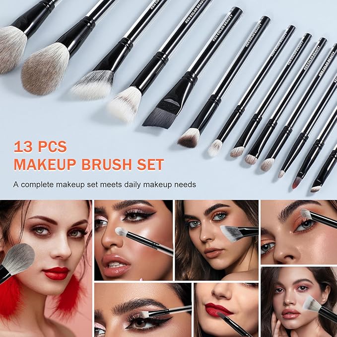 KENCOLOR Premium 13-Piece Makeup Brush Set with PU Travel Pouch – High-End Acrylic Handle, Soft Synthetic & Natural Bristles, Dense & Non-Absorbent, for Flawless Application-VivaGrace Women