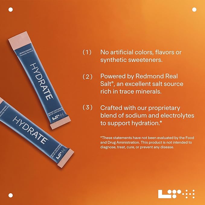 LTH Hydrate Hydration Mix - Trusted by Life Time Fitness Members - NSF Certified for Sport - Electrolyte Powder - Plant-Based, Non-GMO, Gluten Free - 15 Single-Serve Packets (Peach Mango)-VivaGrace Women