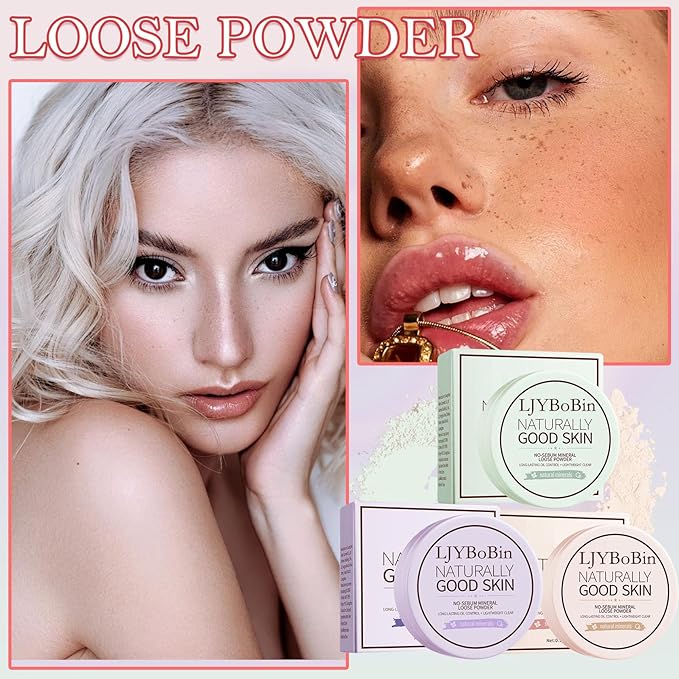 3PCS Loose Setting Powder Set,Lightweight Long Lasting Oil Control Loose Face Powder,Translucent Matte Drying Finishing Setting Powder for All Skin Types-VivaGrace Women