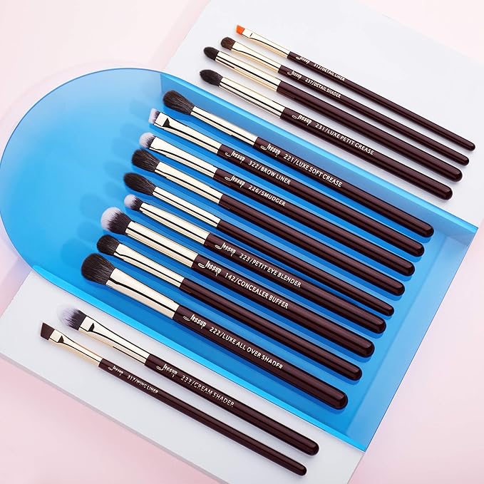 Jessup Professional Eye Makeup Brushes Set Natural-Synthetic 15pcs for Eyeshadow Blending Concealer Eyeliner Eyebrow, Zinfandel T284-VivaGrace Women