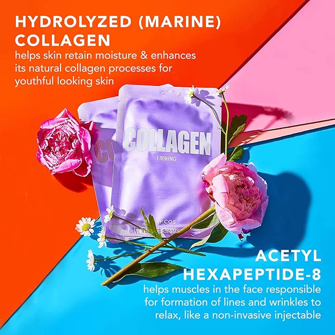 LAPCOS Collagen Sheet Mask, Firming Daily Face Mask with Collagen Peptides for Anti-Aging, Helps to Minimize Wrinkles, Restores Skin Elasticity & Firmness, Korean Beauty Favorite, 5-Pack-VivaGrace Women
