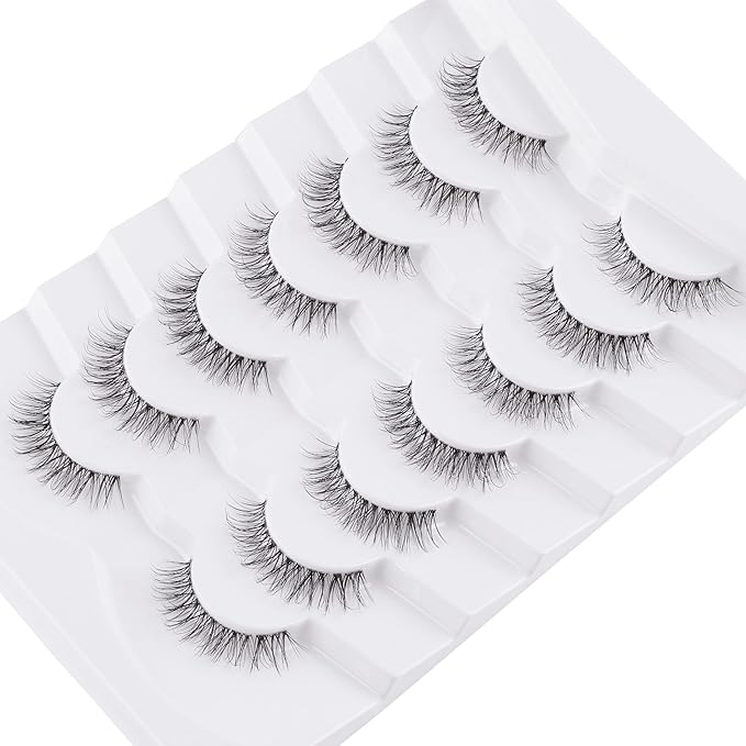 Natural Lashes False Eyelashes 12 MM Short Lashes WIspy 3D Volume Fake Eyelashes Pack C Curl Soft Eye Lash with Thin Cotton Band 7 Pair False Lashes Siligli-VivaGrace Women