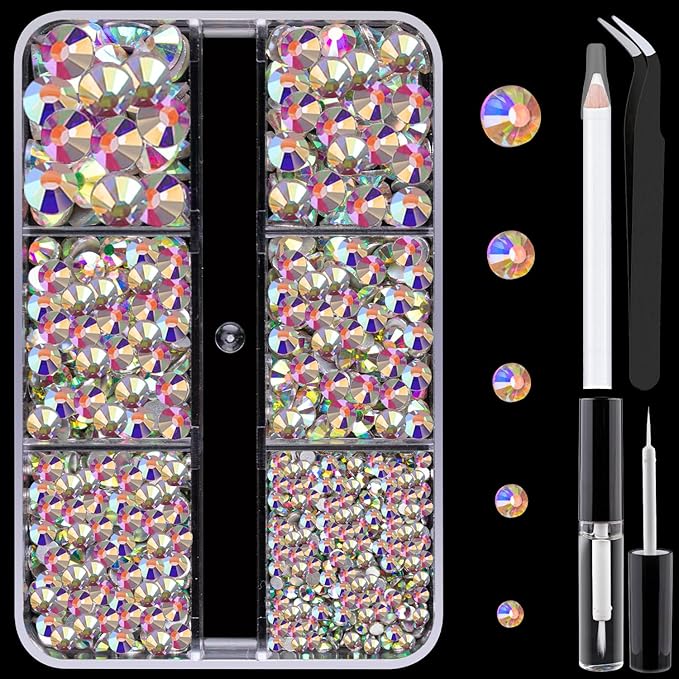 Colorful Face Gems for Makeup Set, Flatback Gorgeous Charming AB Glass Rhinestone with Makeup Glue+Picker Pencil+Tweezer for Eye Body Hair Make-up and Nail Art Deco-VivaGrace Women