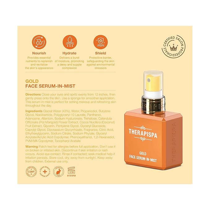 Face Serum-In-Mist – Hydrating Face Mist & Spray Serum with Niacinamide, Panthenol & Hyaluronic Acid for Firming, Radiant Glow & Youthful Skin (Gold, 2.0 fl oz)-VivaGrace Women