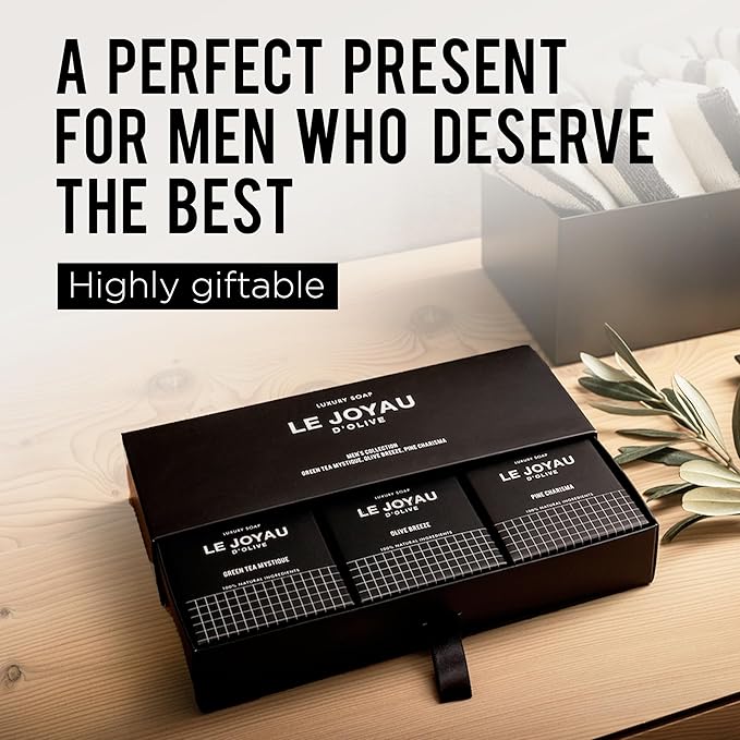 THE MEN’S COLLECTION | Green Tea Mystique, Olive Breeze, Pine Charisma | Handcrafted | No Synthetics, No Perfumes, No Additives, No chemicals | Cold Saponified and Pressed oils | Simple and Clean