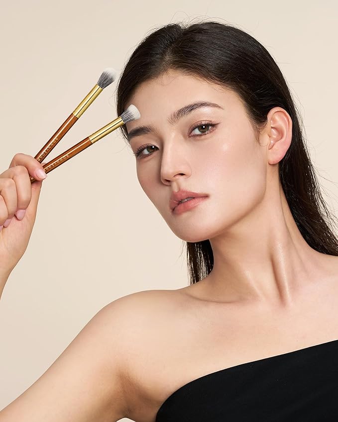 Desert Oak Series Dual Wool Highlighter Brush - Round Dome Goat Hair for Targeted Glow, Powder/Cream Highlight, Bubinga Handle (CM 189)-VivaGrace Women