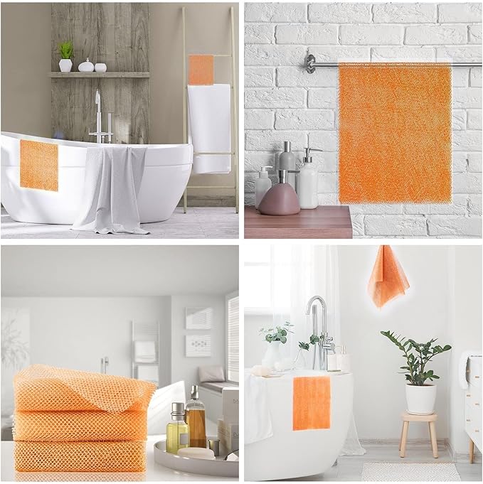 UJFQBH 3 Pieces African Bath Sponge African Net Long Net Bath Sponge Exfoliating Shower Body Scrubber Back Scrubber Skin Smoother,Great for Daily Use (Yellow,Yellow,Yellow)-VivaGrace Women