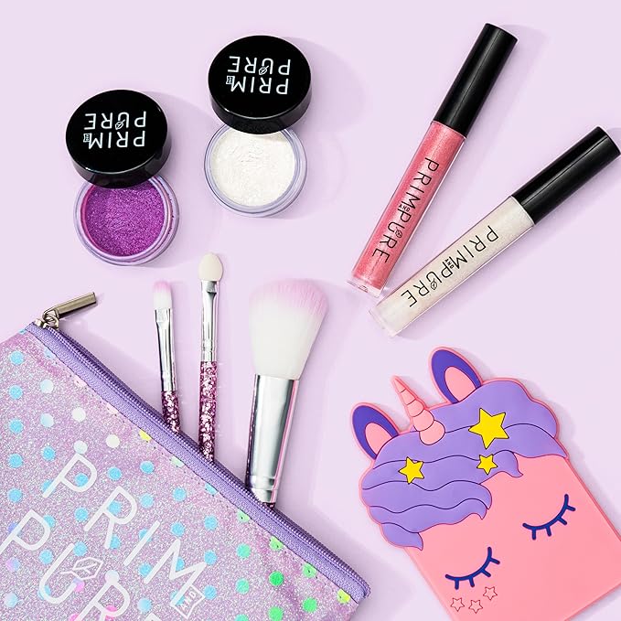 Prim and Pure Mineral Gift Set with Unicorn Mirror| Perfect for Play Dates & Birthday Parties | Kids Eyeshadow Makeup – Mineral Blush | Organic & Natural Makeup Kit for Kids| Made in USA (Purple)-VivaGrace Women