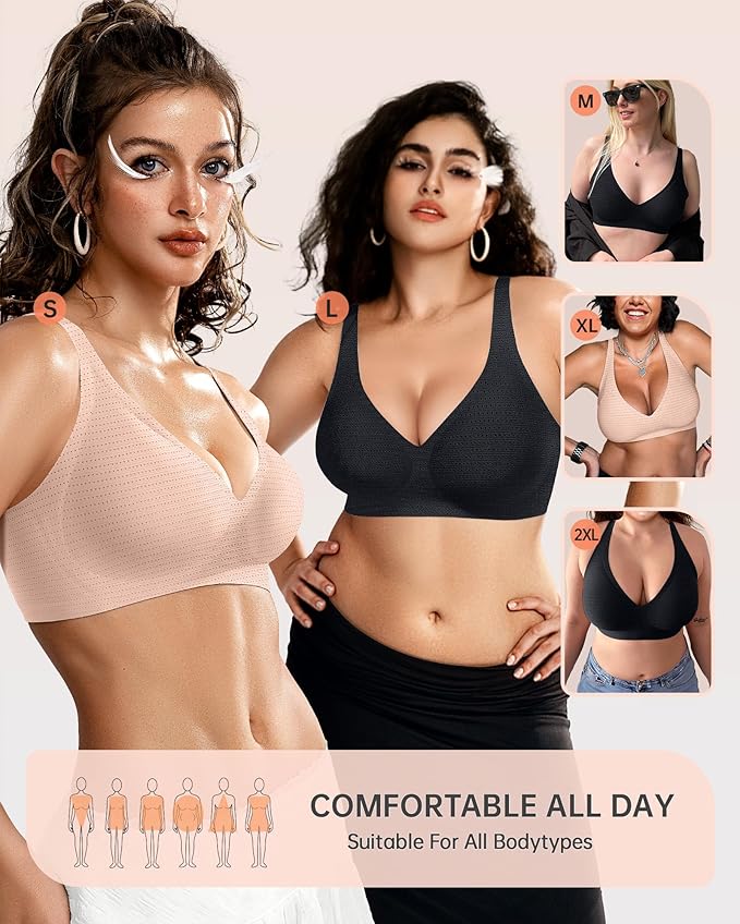OEAK Womens Deep V Bras Wireless Comfortable Bra Supportive No Underwire Bras Tshirt Push Up Bralettes Plunge Seamless Bra-VivaGrace Women