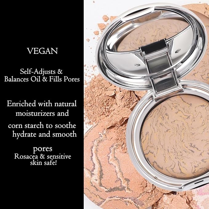 Marbleized Baked Foundation Makeup, Balance and Brighten Color Correcting Powder Foundation - Buildable Light to Medium Coverage - Demi-Matte Natural Finish (#003 MEDIUM, 0.32 Oz)-VivaGrace Women