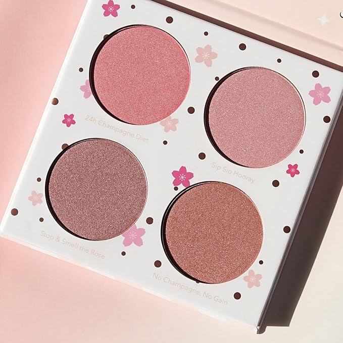 Beauty Bakerie Cotton Candy Champagne Blush Makeup Palette, Long Lasting Pigment, Matte and Metallic Highlighter Makeup, 4 Highlight Shades-VivaGrace Women
