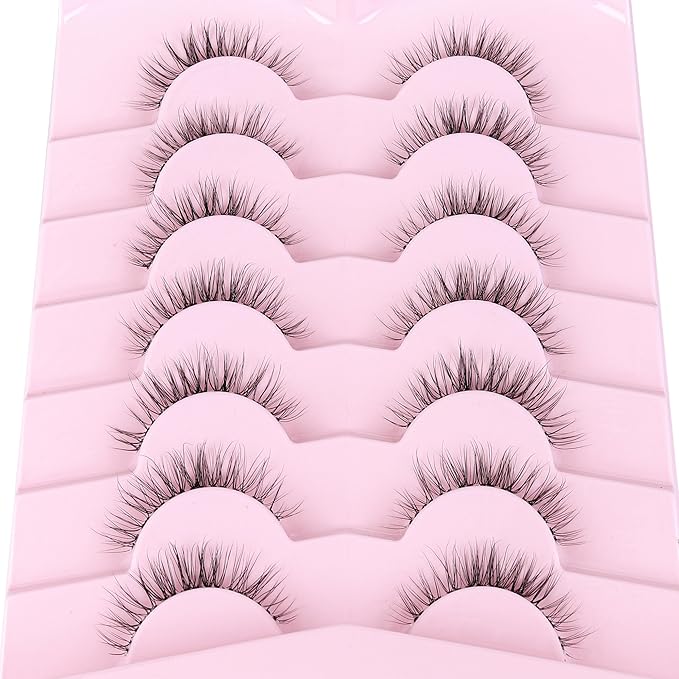 Eyelashes Natural False Lashes 14mm Eye Lashes with Thin Band 3D Volume Fake Eyelashes C Curl Wispy Lashes Natural Look 7 Pair-VivaGrace Women