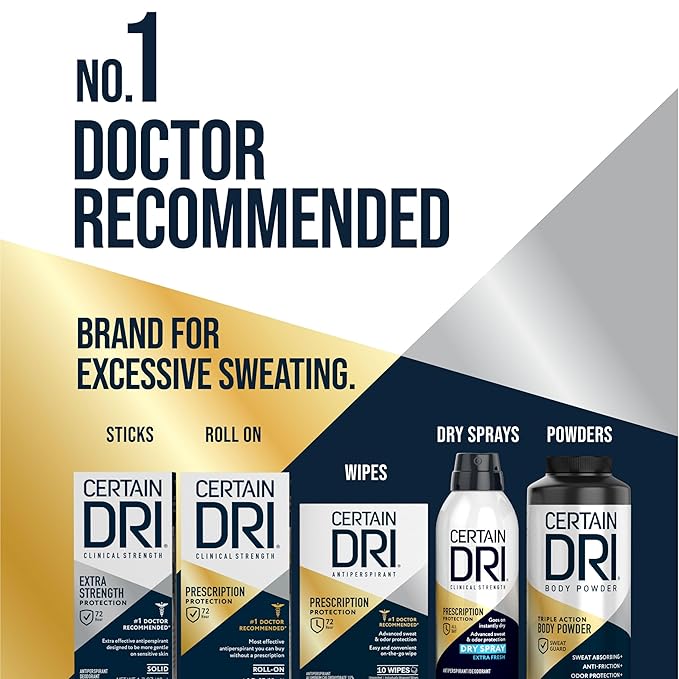 Certain Dri Extra-Strength Clinical Solid Antiperspirant - 72-Hour Sweat & Odor Protection for Hyperhidrosis - Maximum-Strength - Powder Fresh Scent - 1.7 oz-VivaGrace Women