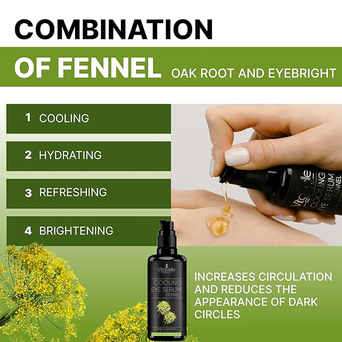 Eye Serum Under Eye Cream for Dark Circles and Puffiness – Cooling, Hydrating Under Eye Serum with Pure Fennel Extract – Eye Cream Anti Aging to Moisturize & Depuff – Zero Paraben Eye Gel by Vitavelle-VivaGrace Women