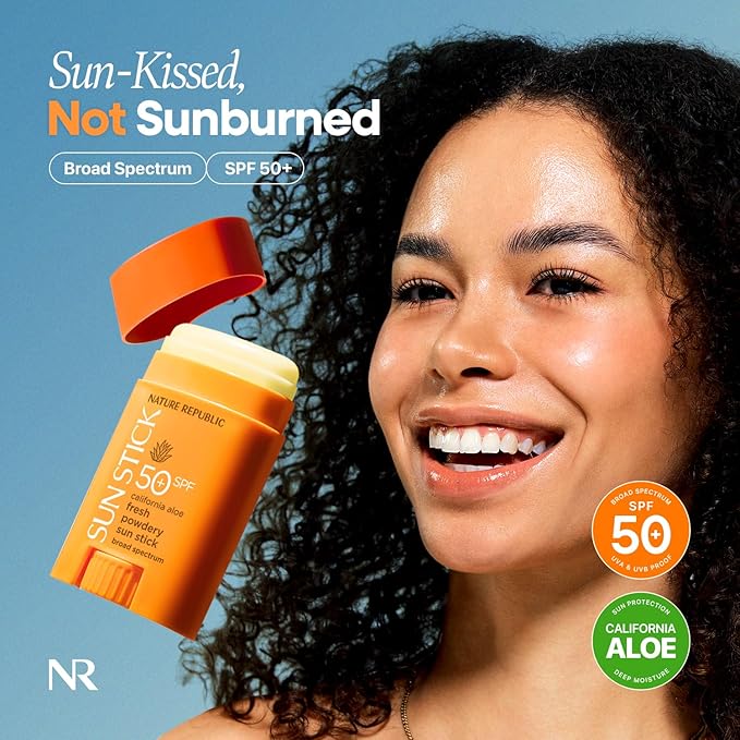 Nature Republic California Aloe Fresh Powdery Sun Stick Broad Spectrum SPF50+ | Korean Sunscreen Travel Size Suncare Sunblock, No Whitecast, non-sticky, Water resistant-VivaGrace Women