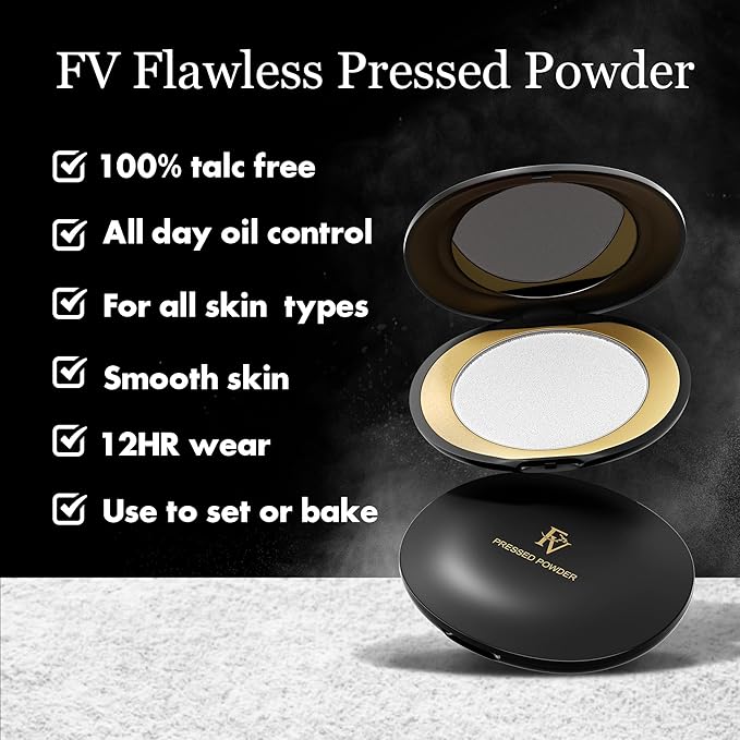 FV Talc-Free Medium Coverage Pressed Powder, Long-Lasting, Oil Control Matte Finish, Translucent Foundation Powder for Light, Medium & Tan Skin Tones, 0.28 Oz, Translucent-VivaGrace Women
