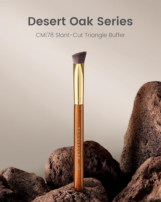 Desert Oak Series Triangular Contour Brush - Angled Synthetic Bristles for Cream/Liquid/Powder, Luxe Bubinga Handle & Brass Ferrule (CM 178)-VivaGrace Women