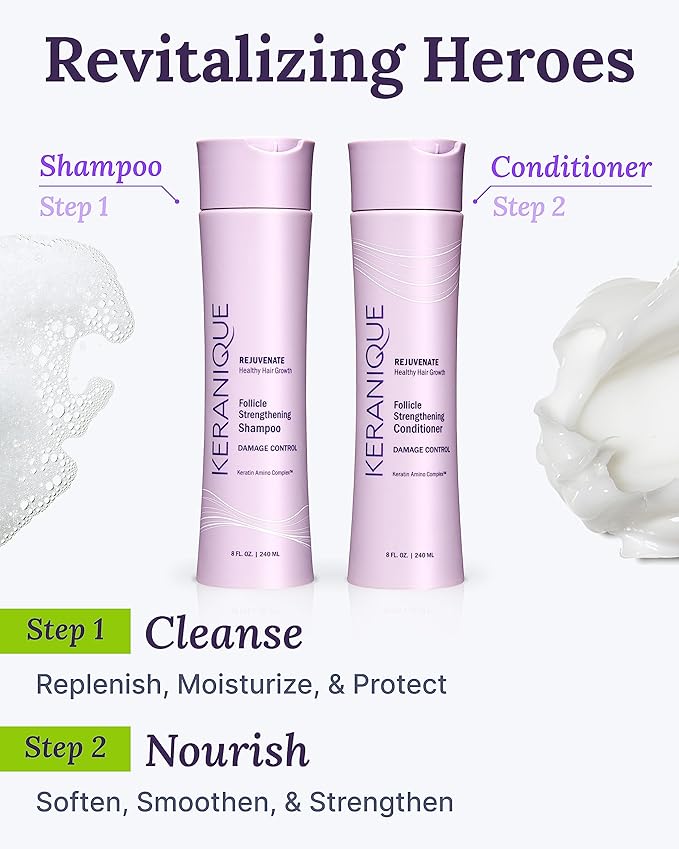 Keranique Shampoo and Conditioner for Damaged Hair - Anti-Breakage, Damage Control Set for Thinning Hair - Intense Repair, Deep Conditioning, Anti-Hairfall Routine w/Keratin - Great for Colored Hair-VivaGrace Women