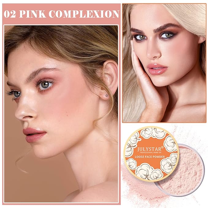 Pink Setting Powder Loose Face Powder Matte Soft Smooth Oil Control Long Lasting Loose Setting Powder Makeup For Natural Flawless #02 Pink Complexion-VivaGrace Women