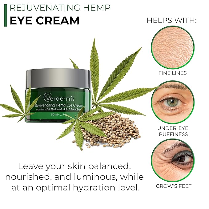 Rejuvenating Hemp Eye Cream with Hemp Oil, Hyaluronic Acid, Rosehip Oil, and Vitamins. Formulated to Treat the Sensitive Skin around the Eyes.-VivaGrace Women