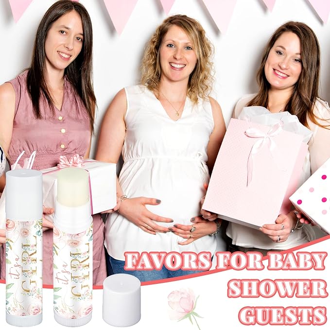 50 Pack Floral Baby Shower Lip Balm Party Supplies Bulk for Girls Guests It's a Girl Baby Shower Gifts Gender Reveal Favors Prizes Souvenirs Winners Thank You Appreciation Gifts-VivaGrace Women