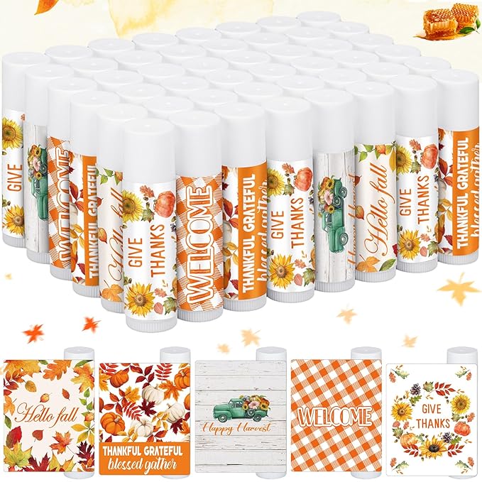 50 Pack Hello Fall Thanksgiving Party Gifts Favors Bulk Lip Balms Gifts Small Thank You Appreciation Gifts Thanksgiving Christmas Stuffers for Women Men Staff Coworkers-VivaGrace Women