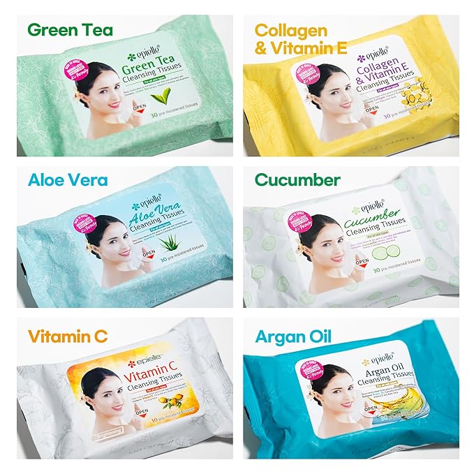 Epielle Argan Oil Makeup Remover Cleansing Wipes Tissue | Gentle for all Skin Types | Daily Facial Cleansing Towelettes | Removes Dirt, Oil, Makeup (Pack of 6)