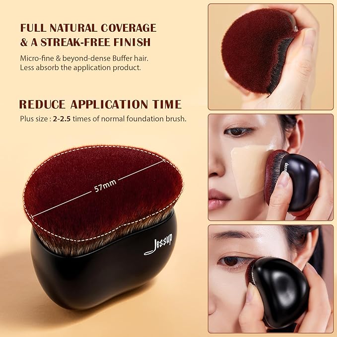 Jessup Foundation Brush with Makeup Sponge, Black Makeup Brush Flat Top Kabuki Brush for Liquid Blending Stippling, T881-VivaGrace Women