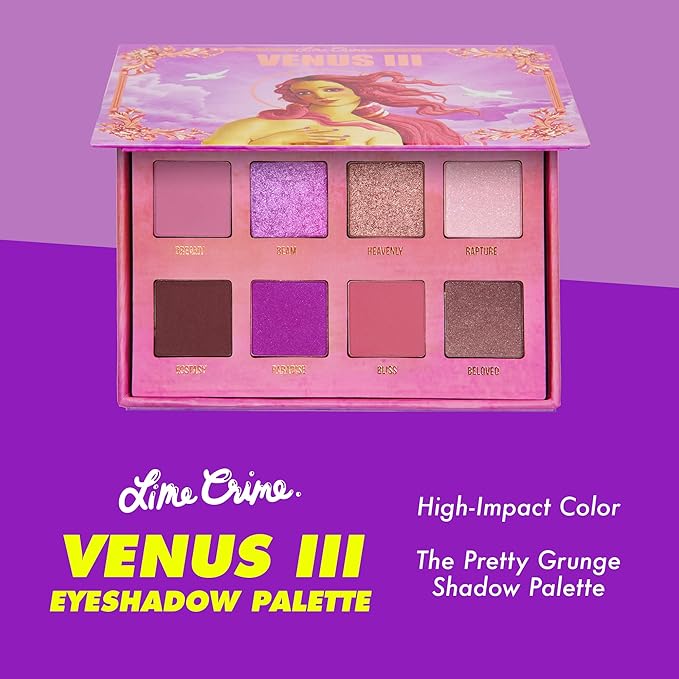 Lime Crime Eye & Face Palette, Venus 3-8 Shades in Matte, Glitter & Metallic Finishes of Dreamy Pinks & Purples - Highly Pigmented Color & Easy to Blend Formula - Mirrored Box - Vegan-VivaGrace Women