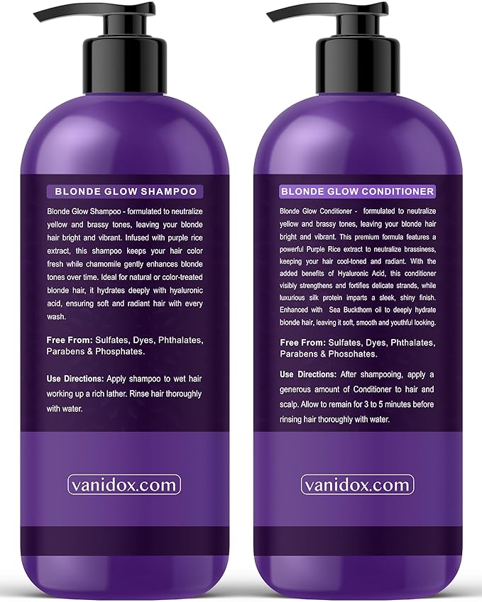Sulfate Free Brass Toning Purple Shampoo and Conditioner Set for Blondes, Brown Highlighted, or Bleached Hair, Shampoo for Blondes Infused with Purple Rice Extract (16 fl oz each)-VivaGrace Women