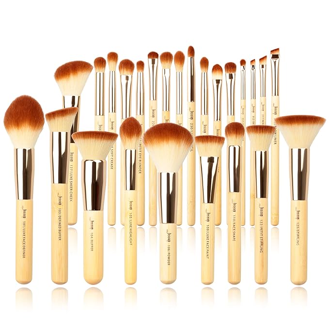 Jessup Professional Bamboo Makeup Brushes, Premium Synthetic Foundation Powder Concealer Blush Highlight Eye Blending Cosmetic Brush Set 25pcs T135-VivaGrace Women