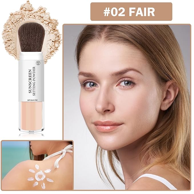 Mineral Sunscreen Setting Powder Mineral Brush Powder SPF 35 PA+++ Oil Control Matte Effect Lightweight Breathable Translucent Powder Setting Powder Sunscreen Makeup for Face with Brush - 02 Fair-VivaGrace Women